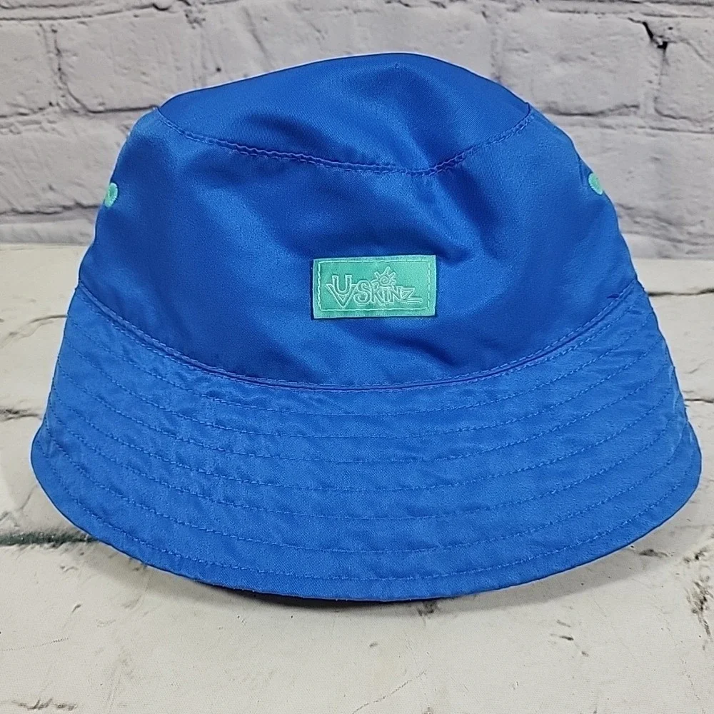 UV Skinz Toddler Bucket Hat Sz‎ 2T-5T Blue Reversible Hawaiian Floral Sun Cap